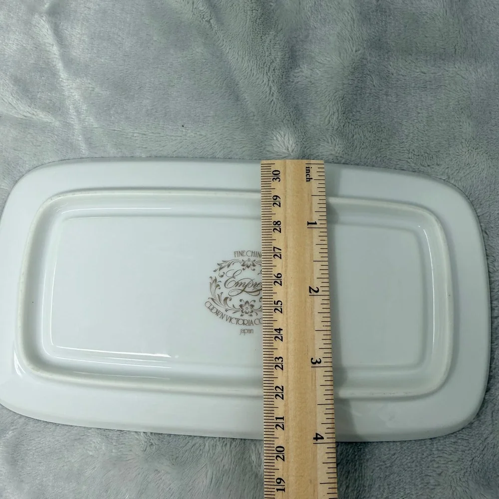 Crown Victoria‎ Empress Fine China Butter Dish with Lid White Floral Silver Trim